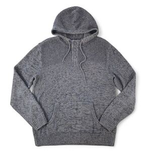 Commerce Grey Knit Hoodie Henley Sweater Men XL Cotton Blend Pullover Casual